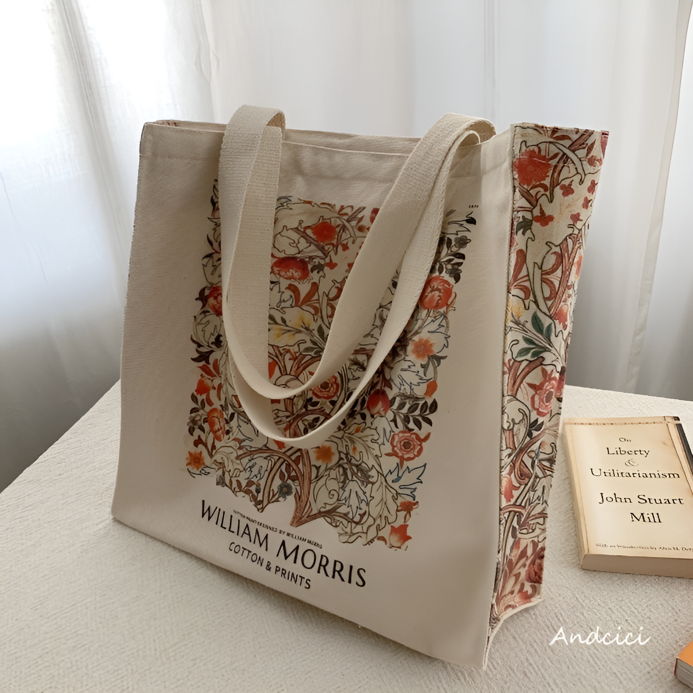 William Morris Pink & Rose, 1890 Canvas Tote Bag with Zip