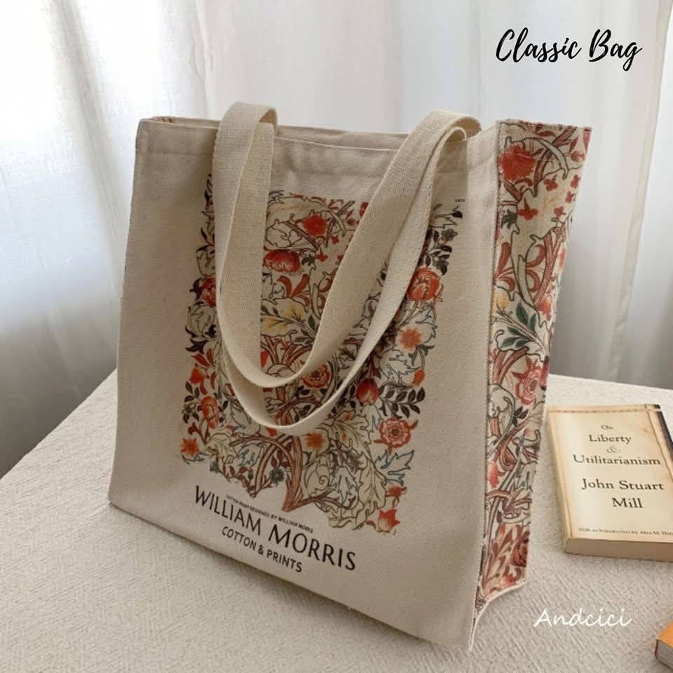 William Morris Pink & Rose, 1890 Canvas Tote Bag with Zip